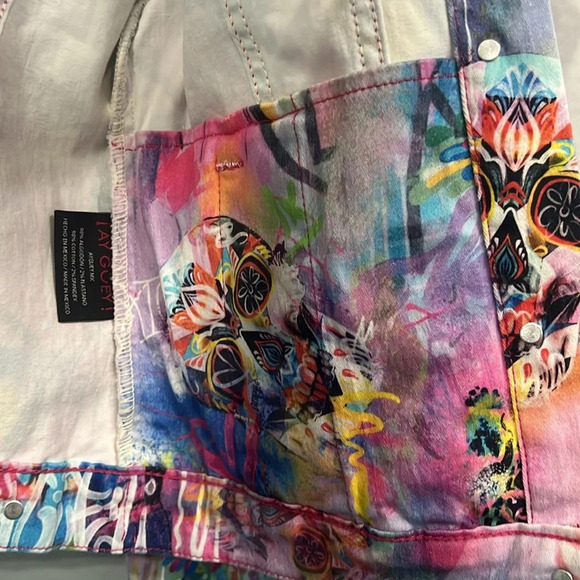 Ay Güey!Jaguar & Skull Denim Jacket Artistic Colorful Size Small #Edgy#LisaFrank - Picture 8 of 10